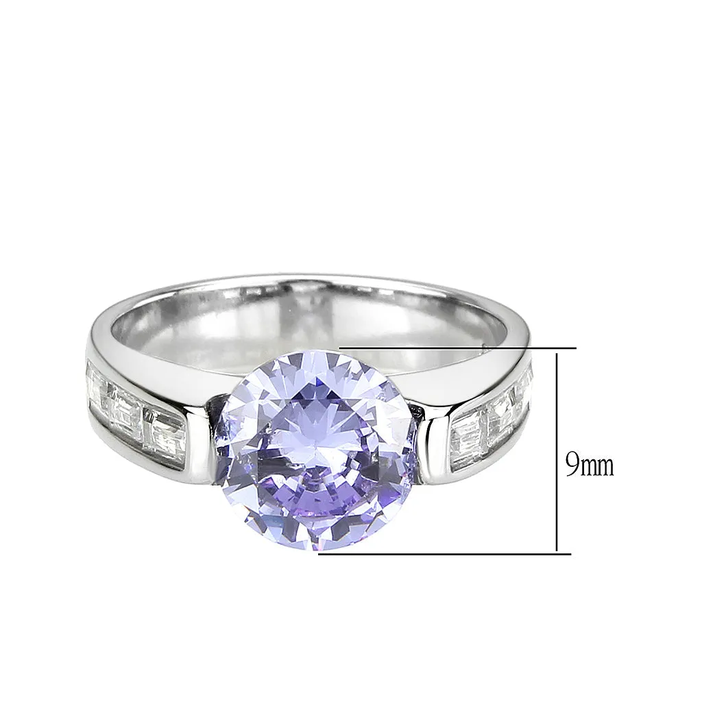 High polished (no plating) Stainless Steel Ring with AAA Grade CZ in LightAmethyst for Women Style TK3780