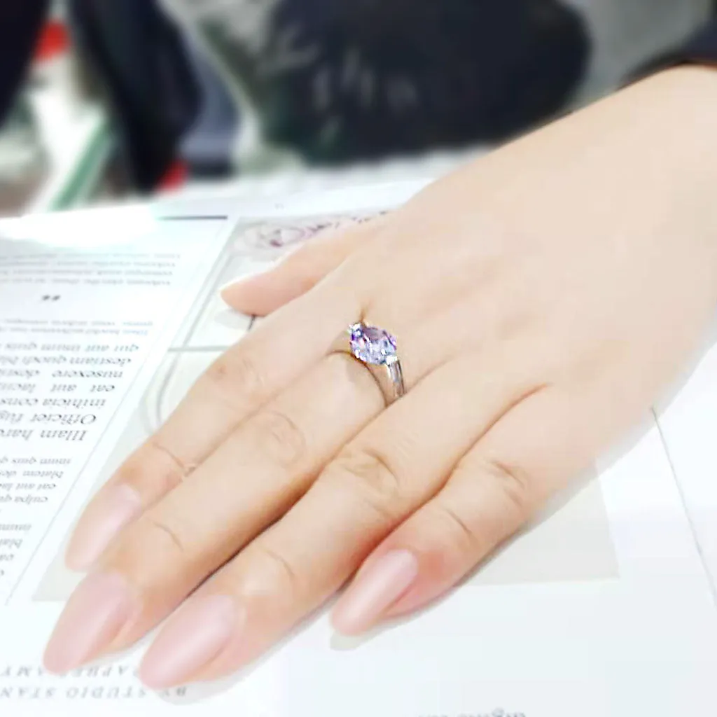 High polished (no plating) Stainless Steel Ring with AAA Grade CZ in LightAmethyst for Women Style TK3780