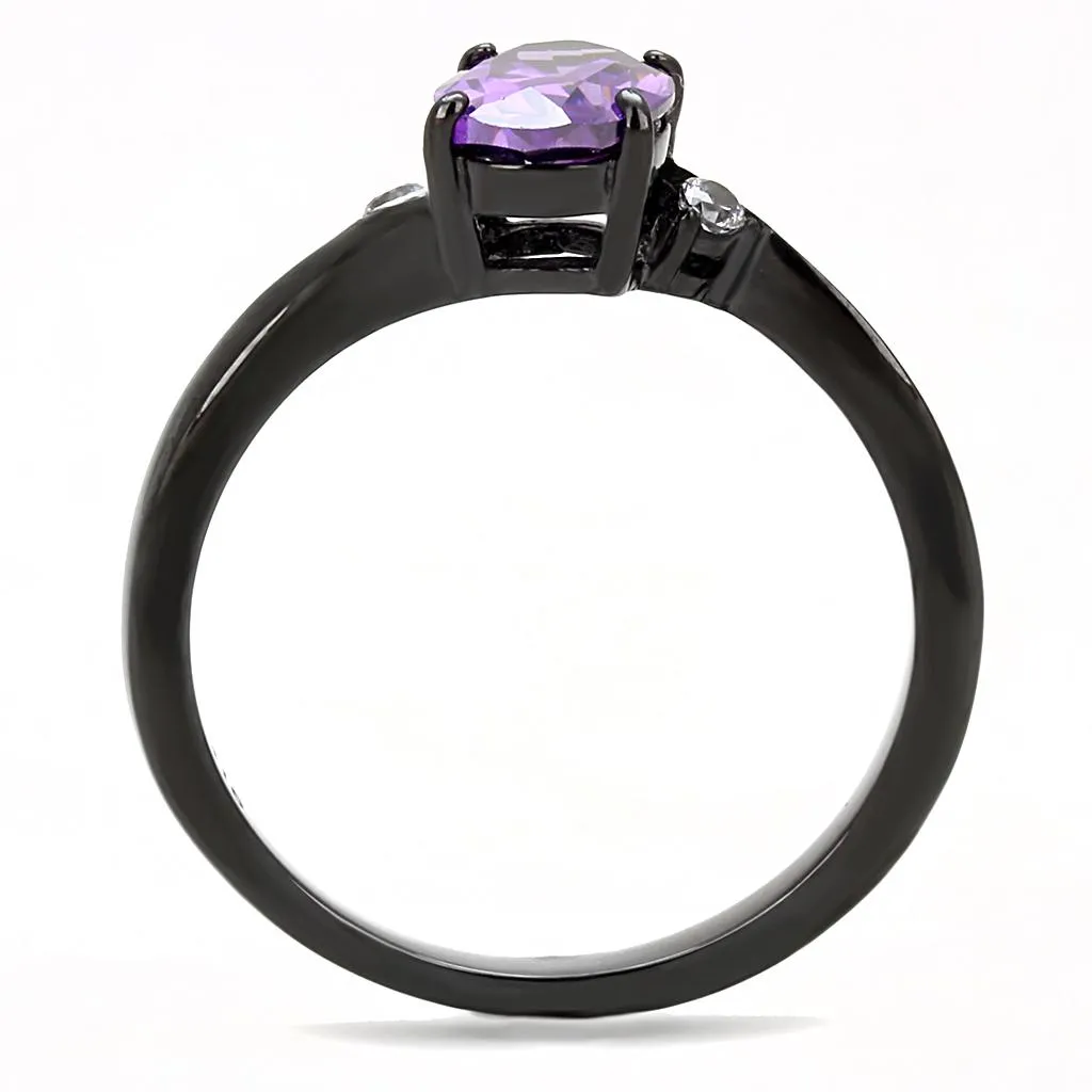 IP Black(Ion Plating) Stainless Steel Ring with AAA Grade CZ in Amethyst for Women Style TK3063