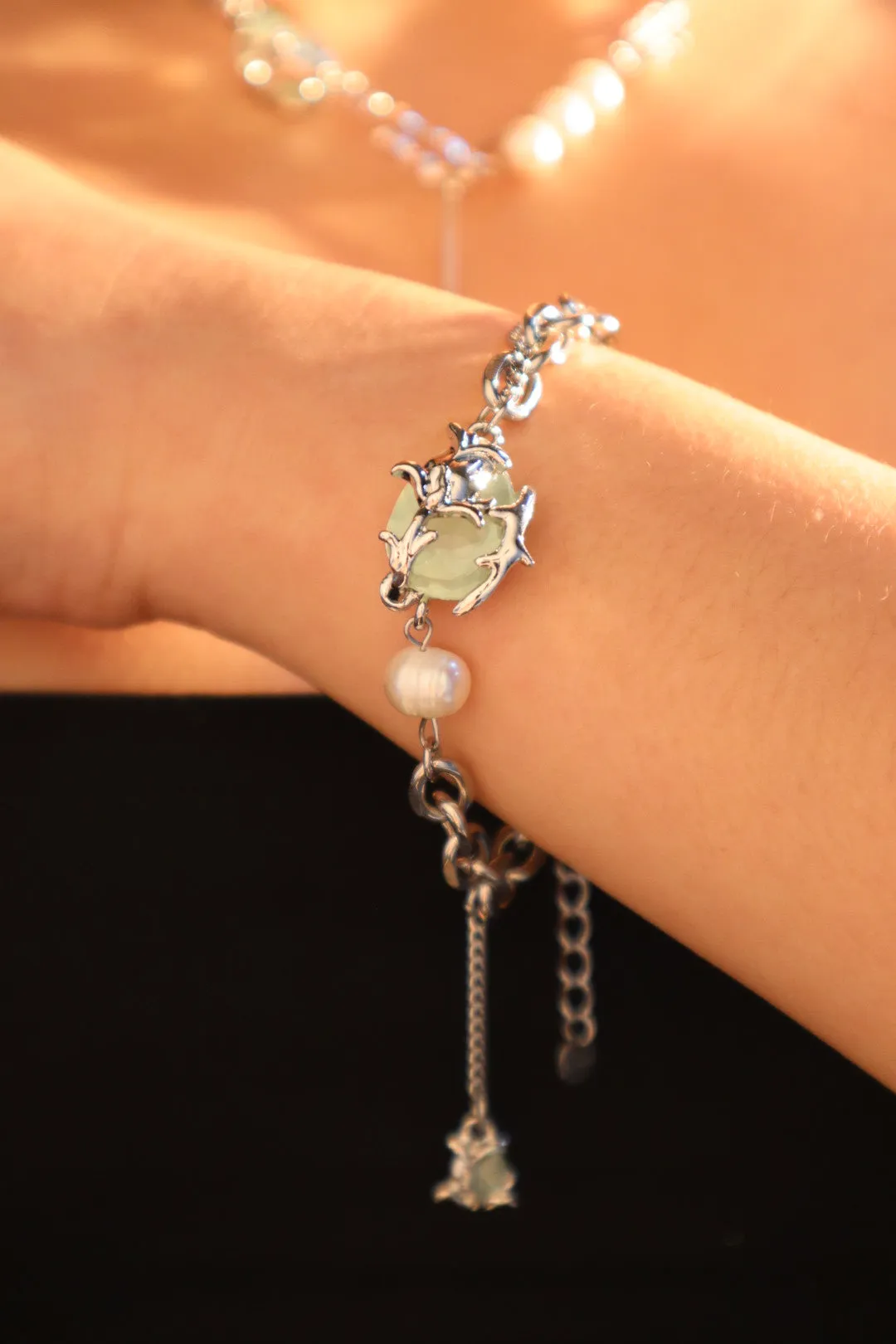 Jade Pearl Silver Bracelet