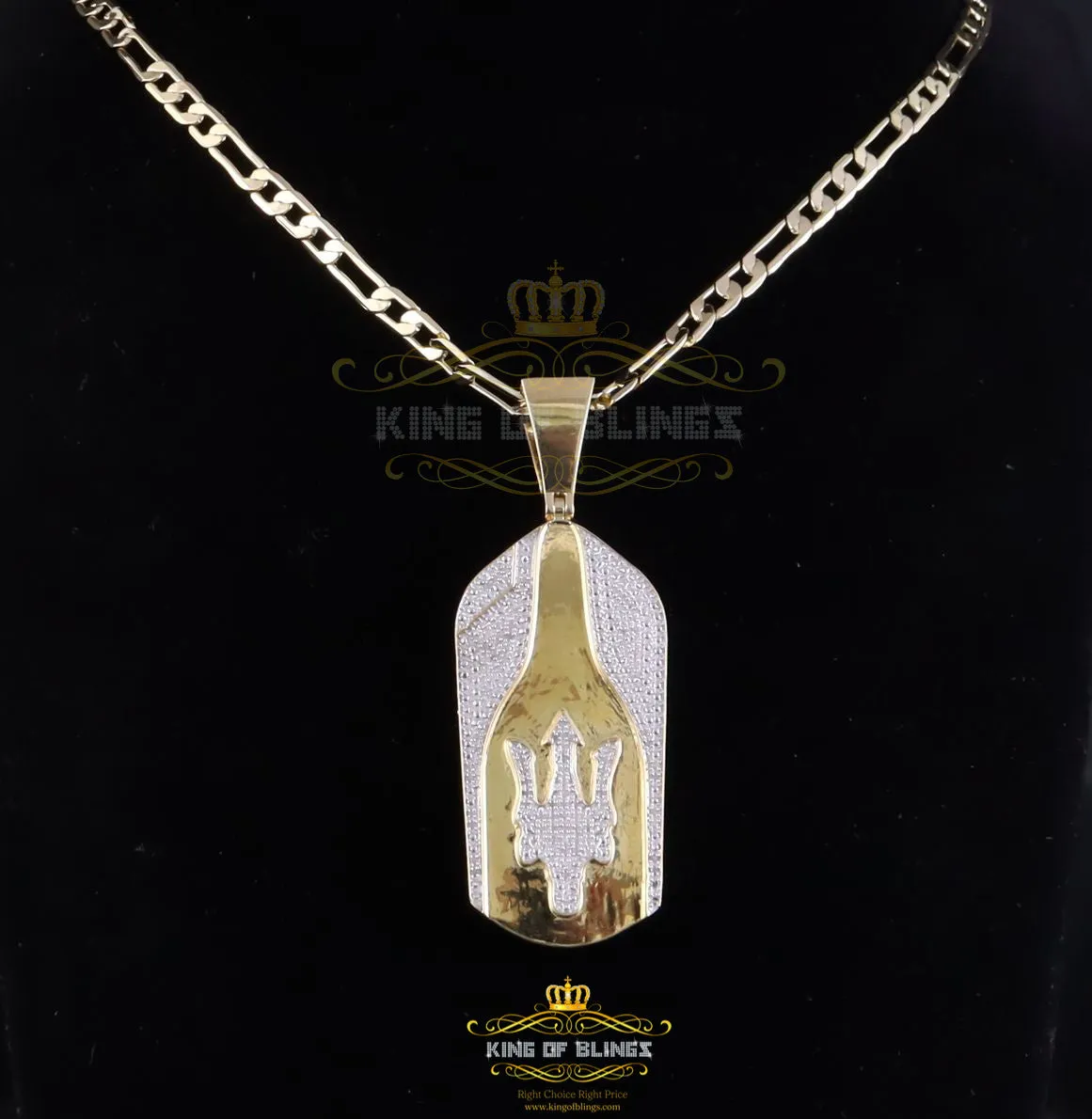 King Of Bling's New 0.33ct Diamond 925 Silver Trident Yellow Charm Fashion Necklace Pendant