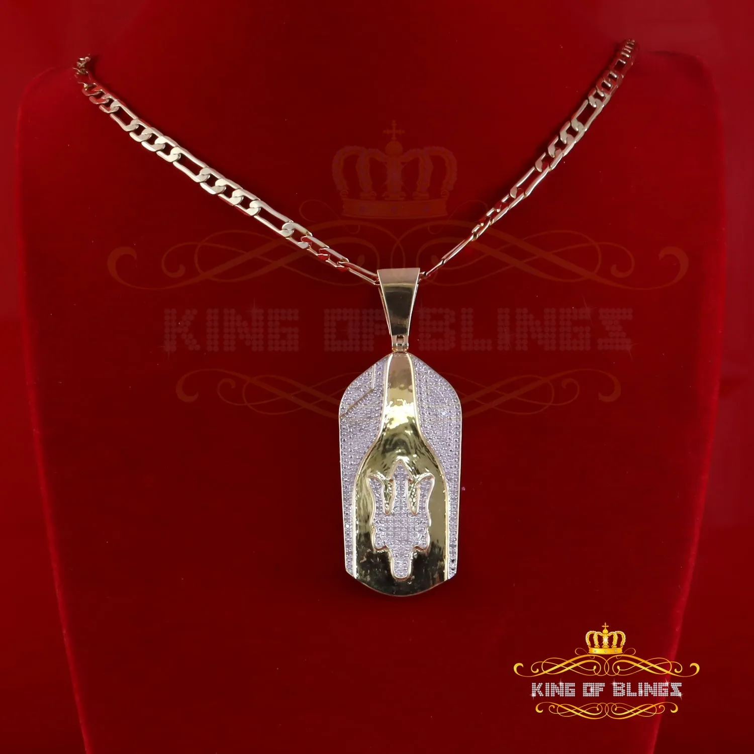 King Of Bling's New 0.33ct Diamond 925 Silver Trident Yellow Charm Fashion Necklace Pendant