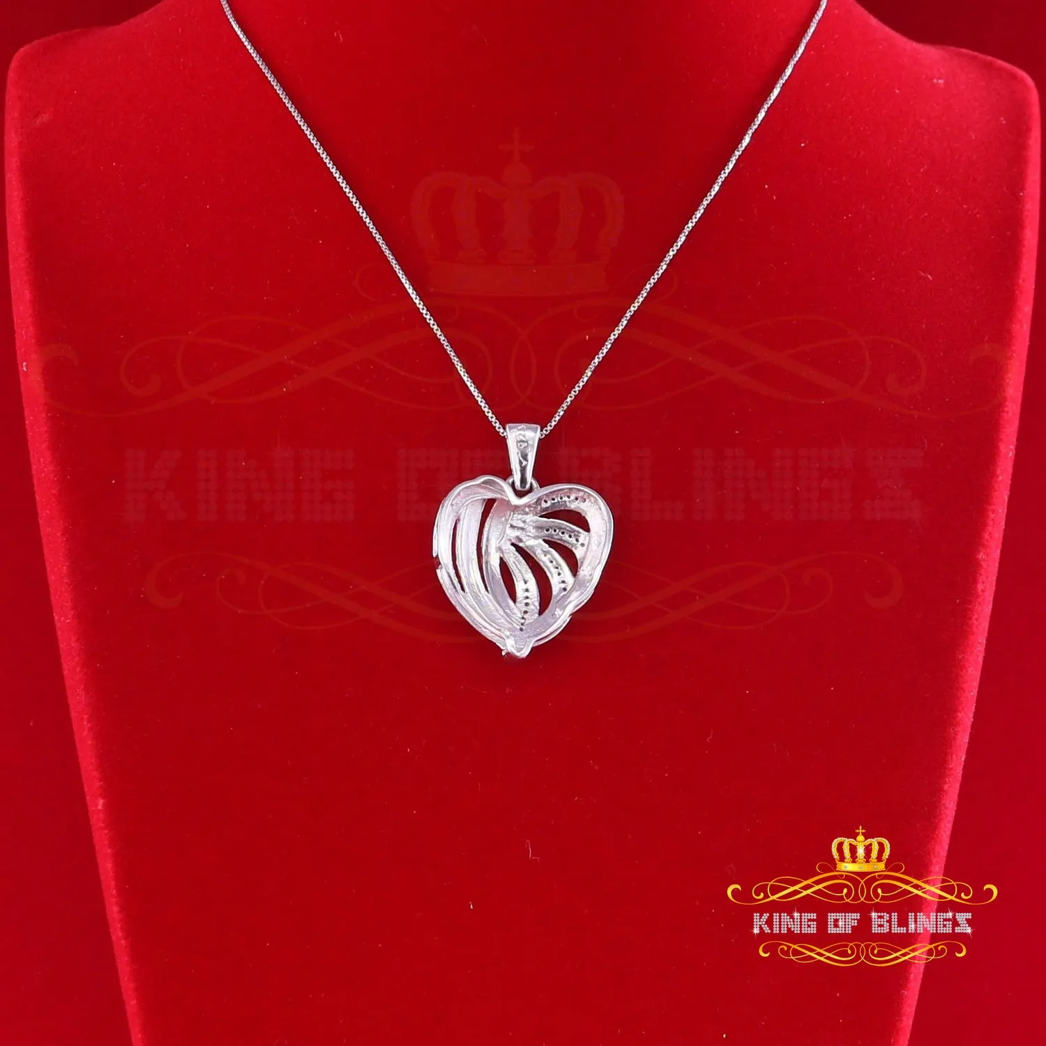 King Of Bling's Real 0.12CT Diamond HEART in 925 Sterling Silver White Charm Necklace Pendant