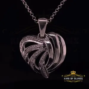 King Of Bling's Real 0.12CT Diamond HEART in 925 Sterling Silver White Charm Necklace Pendant