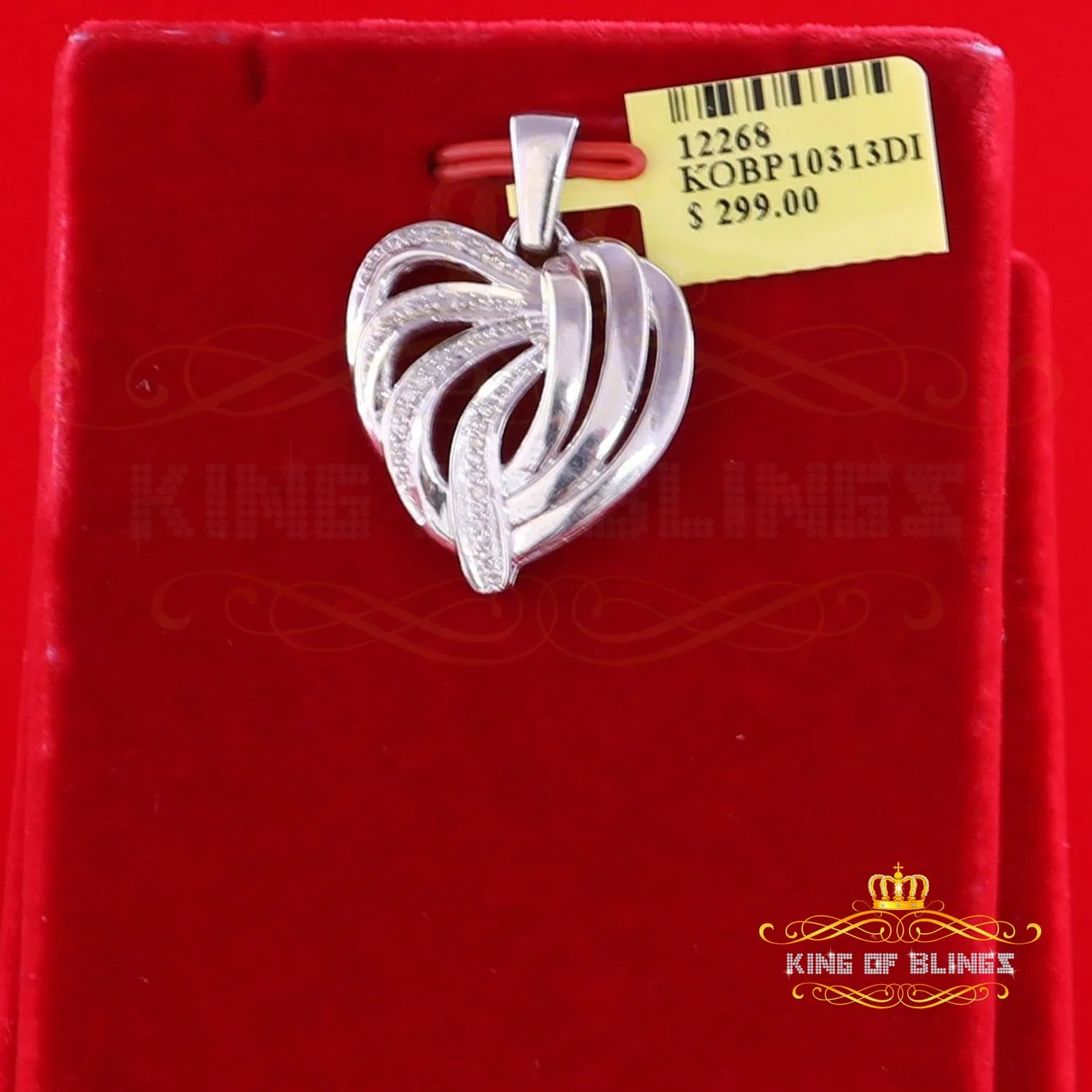 King Of Bling's Real 0.12CT Diamond HEART in 925 Sterling Silver White Charm Necklace Pendant