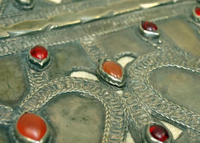 Large Silver and Carnelian Turkman Double Heart Pendant