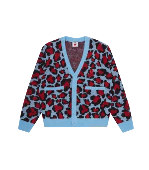 LEOPARD PRINT KNITTED CARDIGAN - RED/BLUE