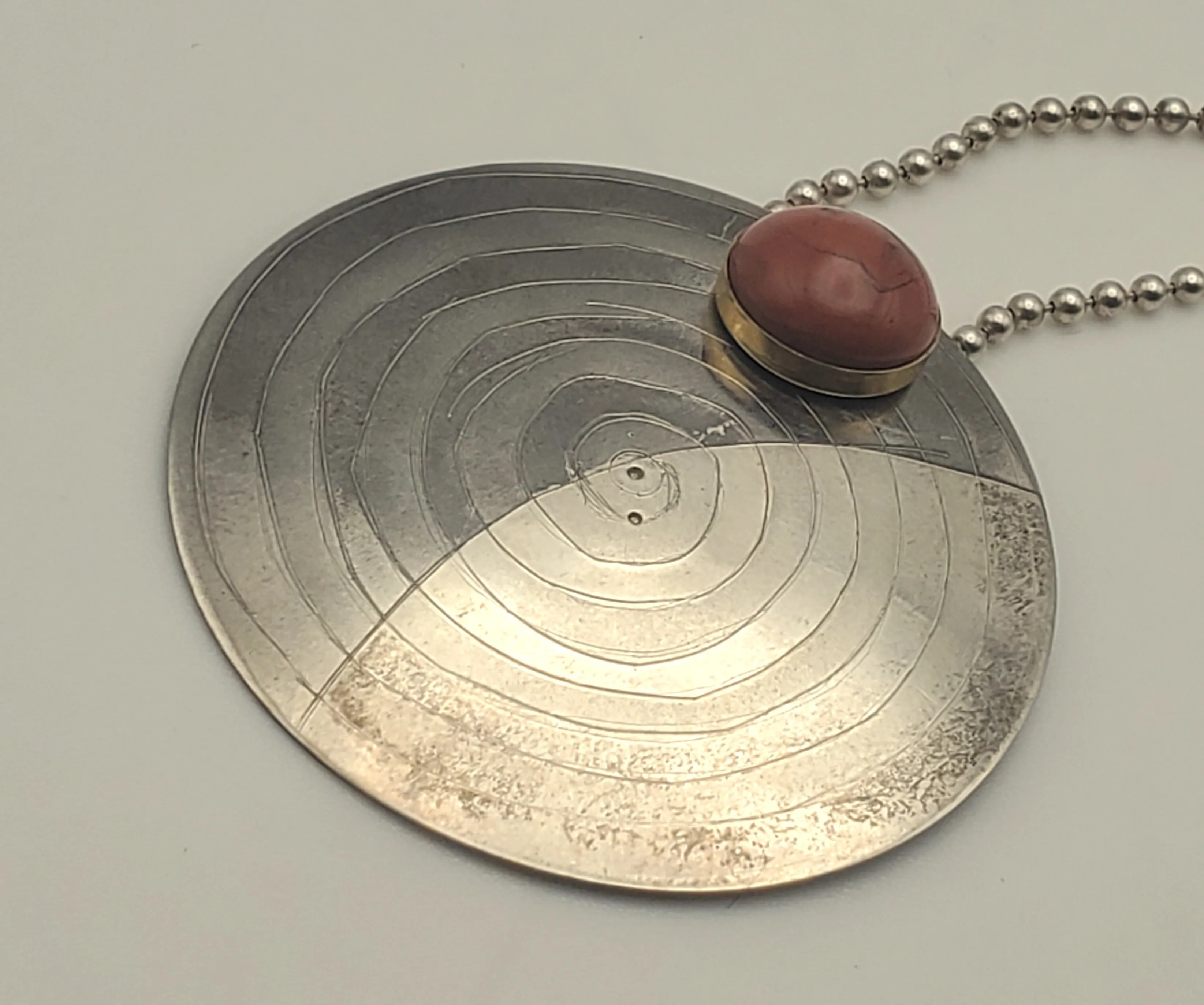 Lewis   Hubener - Handmade Sterling Silver 18k Vermeil Red Jasper Pendant Kinetic Jewelry Necklace - 20"