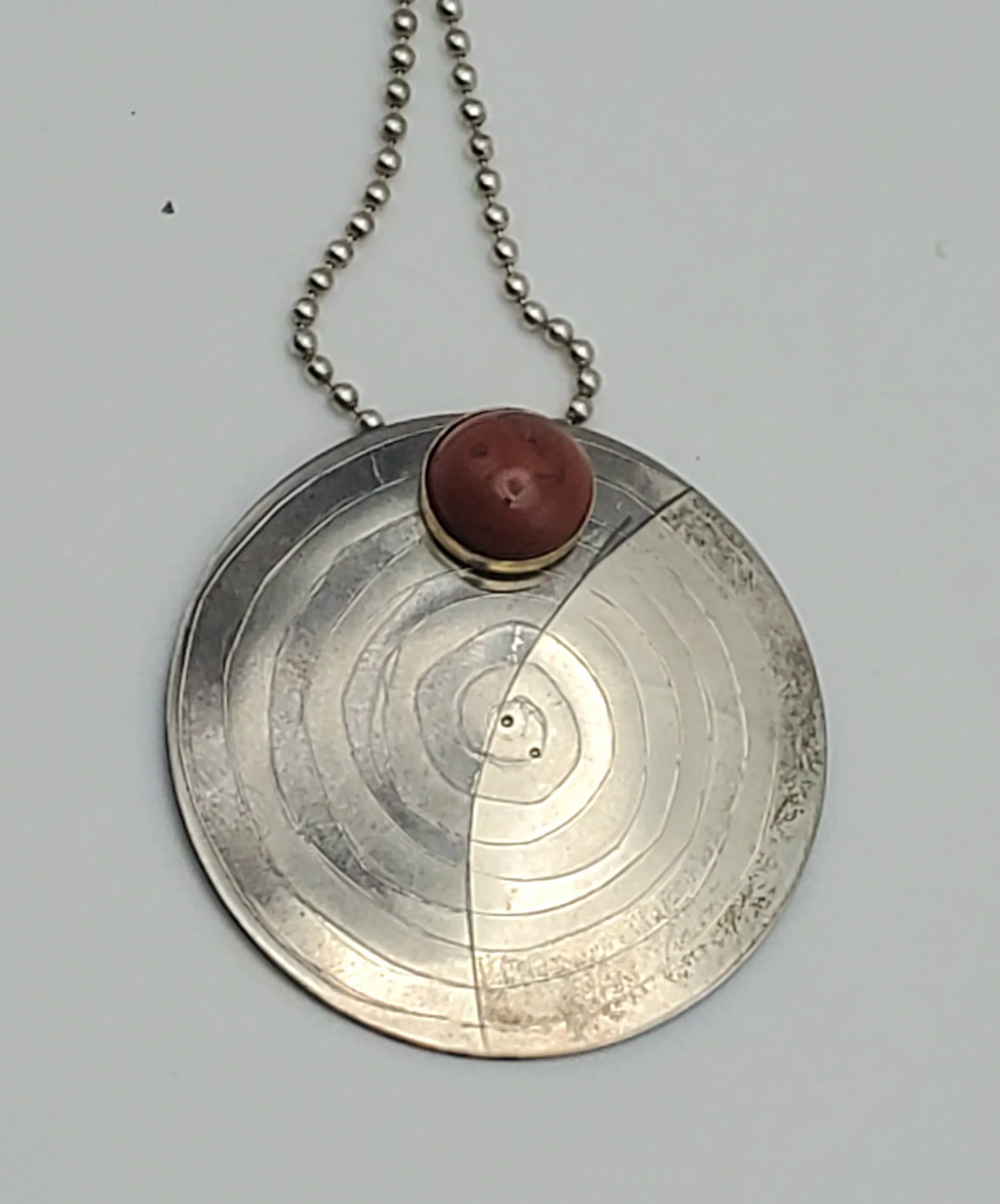 Lewis   Hubener - Handmade Sterling Silver 18k Vermeil Red Jasper Pendant Kinetic Jewelry Necklace - 20"