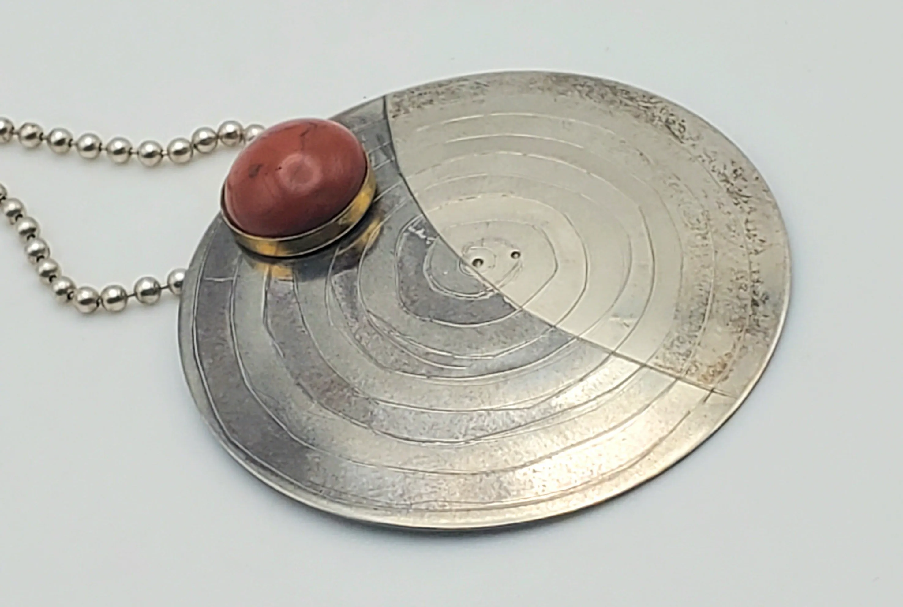 Lewis   Hubener - Handmade Sterling Silver 18k Vermeil Red Jasper Pendant Kinetic Jewelry Necklace - 20"