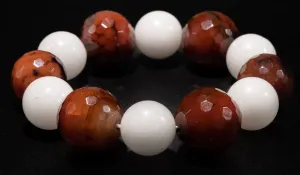 Luxury Faceted Fire Agate & White Jade Natural Gemstone Bracelet