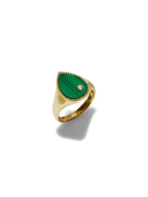 Malachite Pear Cheveliere Yellow Gold Signet Ring