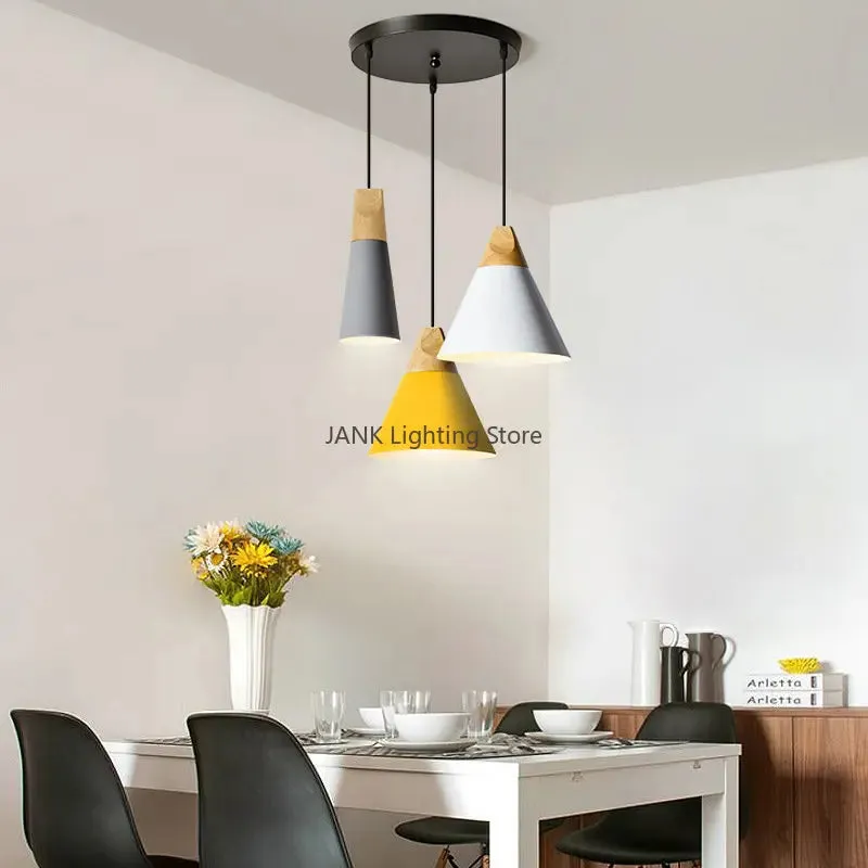 Mansion Wood Iron Pendant Lamp for Dining Kitchen LED Indoor Lighting