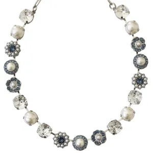 Mariana "Blue Denim Pearls" Rhodium Plated Lovable Rosette Crystal Necklace, 3084 139-1ro