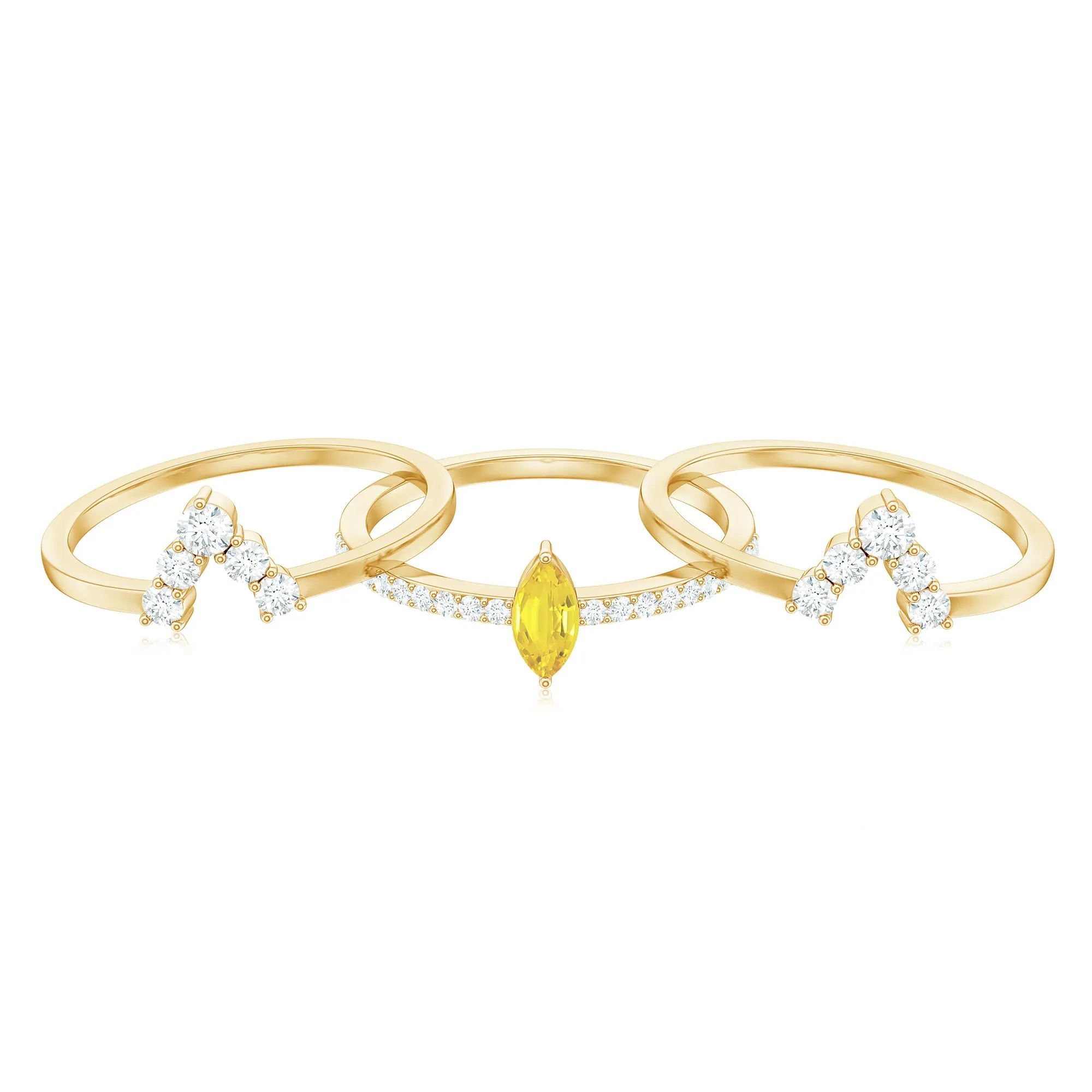 Marquise Created Yellow Sapphire Solitaire Trio Ring Set with Moissanite