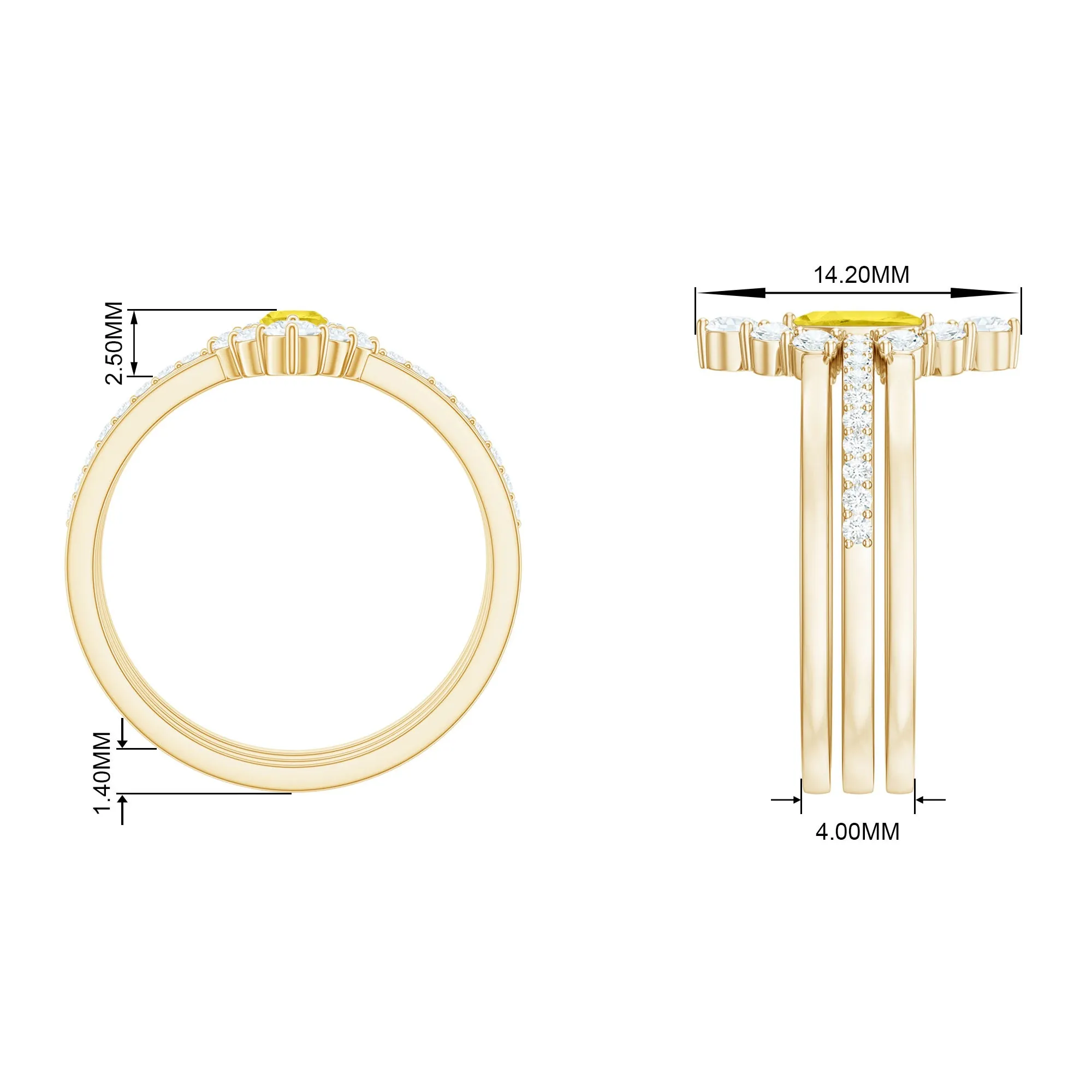 Marquise Created Yellow Sapphire Solitaire Trio Ring Set with Moissanite