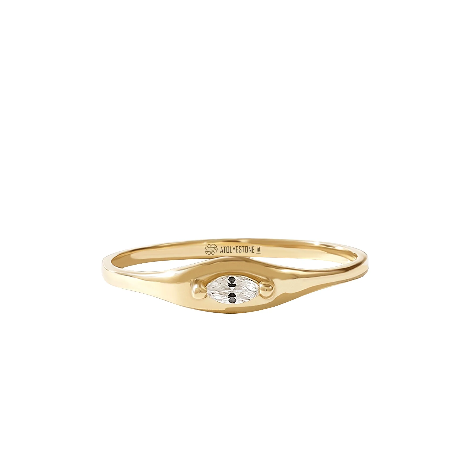 Marquise Diamond Tiny Signet Ring in Gold