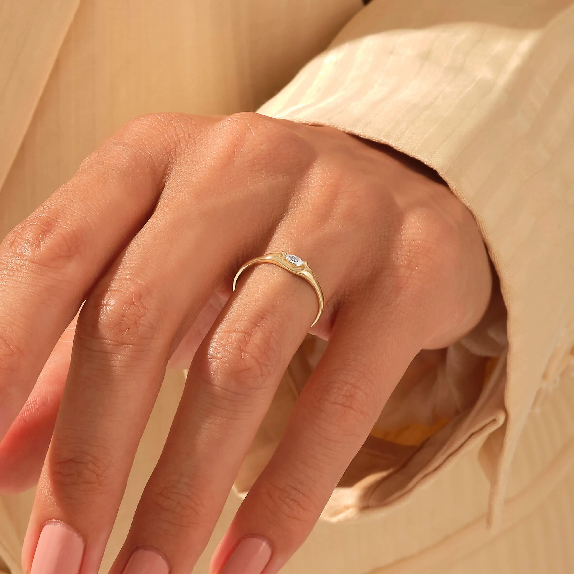 Marquise Diamond Tiny Signet Ring in Gold