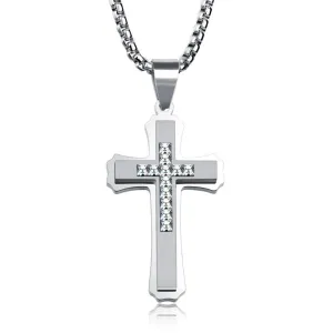 Men's Christian Necklace <br> Silver Diamond