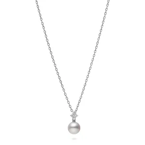 Mikimoto 18K White Gold Cultured Akoya Pearl and Diamond Pendant Necklace