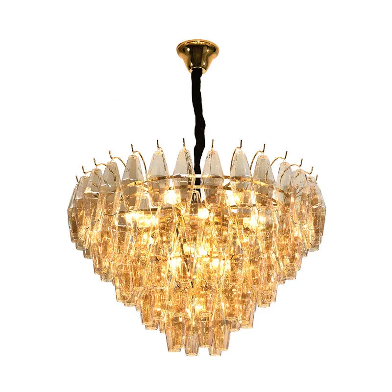 Modern Amber Glass Cone Ceiling Light Chandelier - 7/9 Heads, Living Room Lighting Fixture