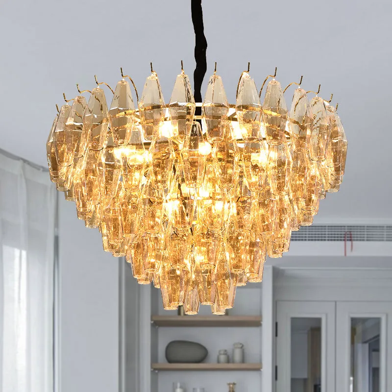 Modern Amber Glass Cone Ceiling Light Chandelier - 7/9 Heads, Living Room Lighting Fixture