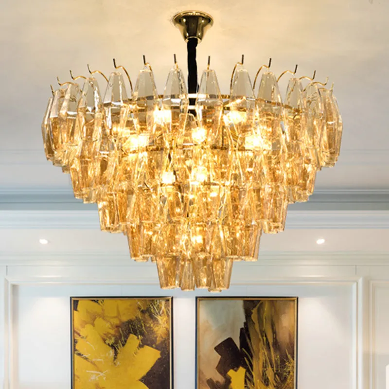 Modern Amber Glass Cone Ceiling Light Chandelier - 7/9 Heads, Living Room Lighting Fixture