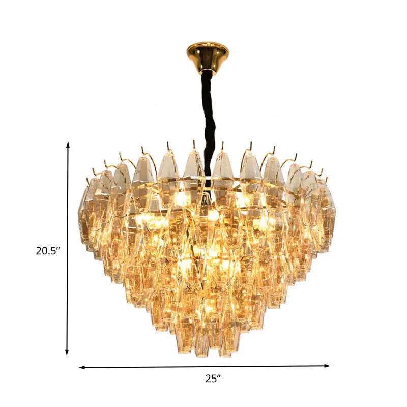 Modern Amber Glass Cone Ceiling Light Chandelier - 7/9 Heads, Living Room Lighting Fixture