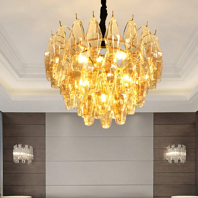 Modern Amber Glass Cone Ceiling Light Chandelier - 7/9 Heads, Living Room Lighting Fixture