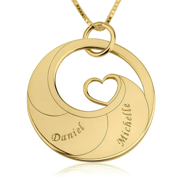 Mother's Heart Necklace with Engraved Names - 24k Gold Plated