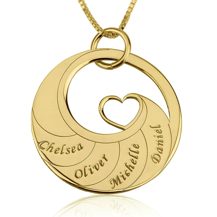 Mother's Heart Necklace with Engraved Names - 24k Gold Plated