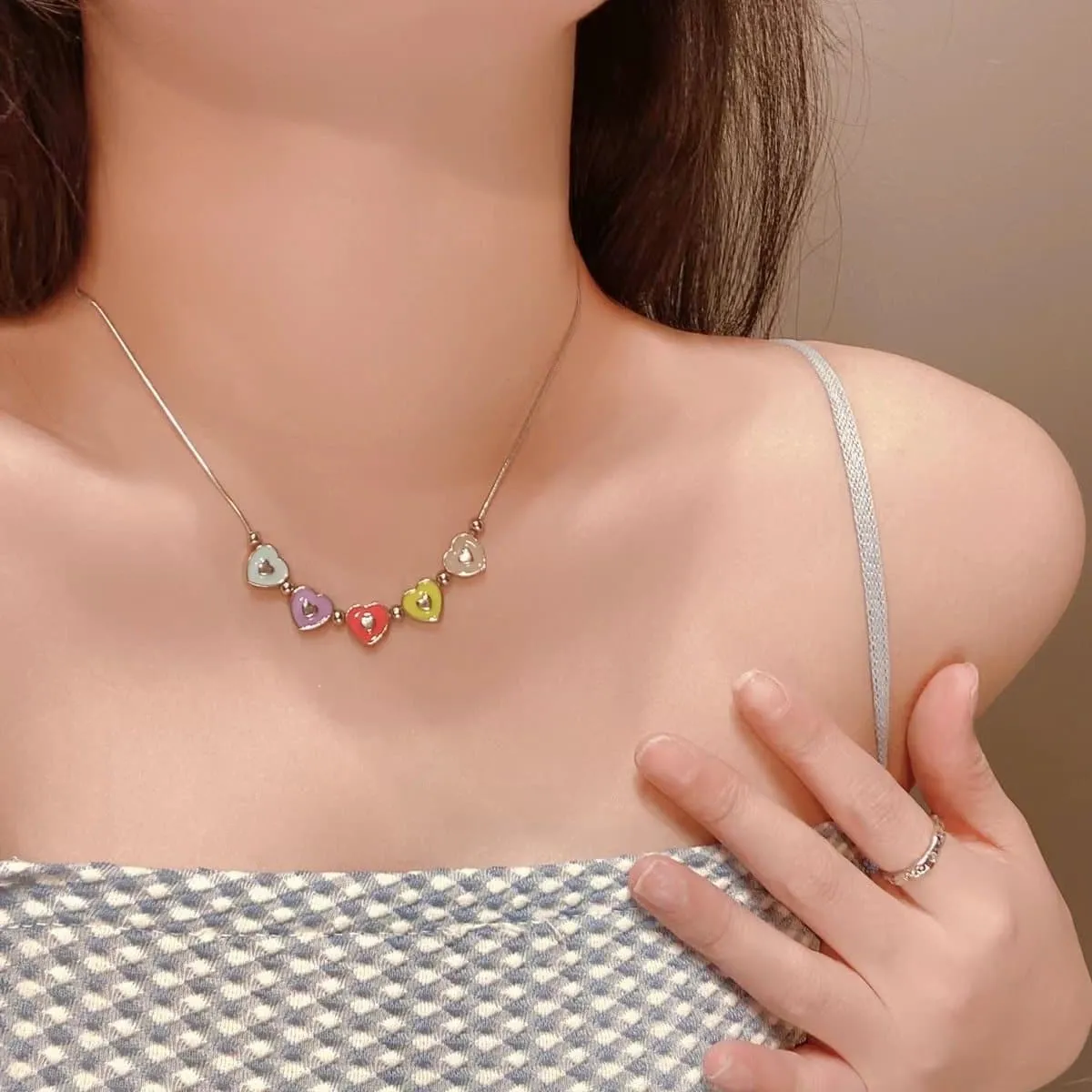 Multicolor heart beaded necklace