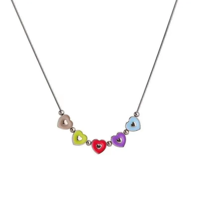 Multicolor heart beaded necklace