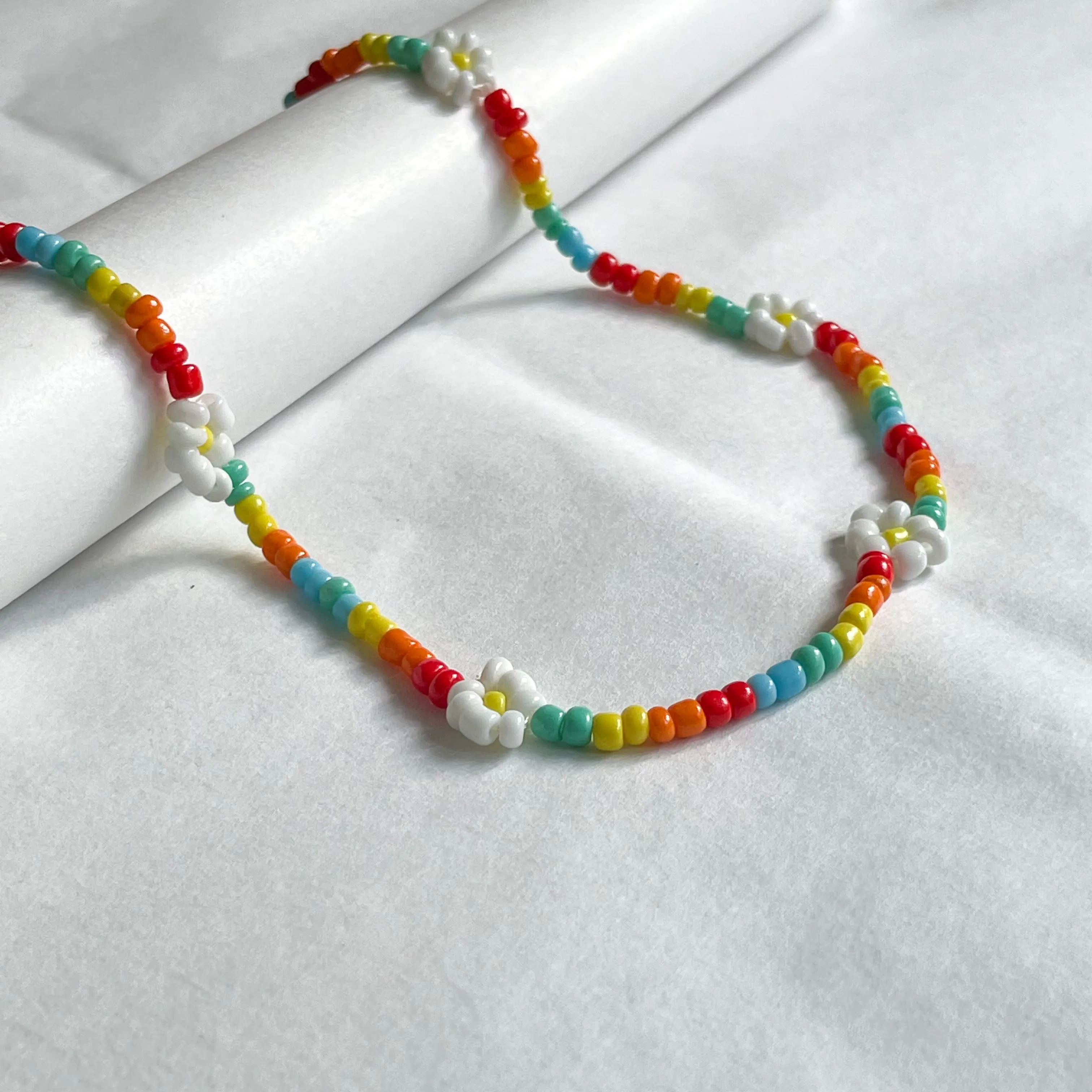 Multicoloured Daisy Bead Necklace