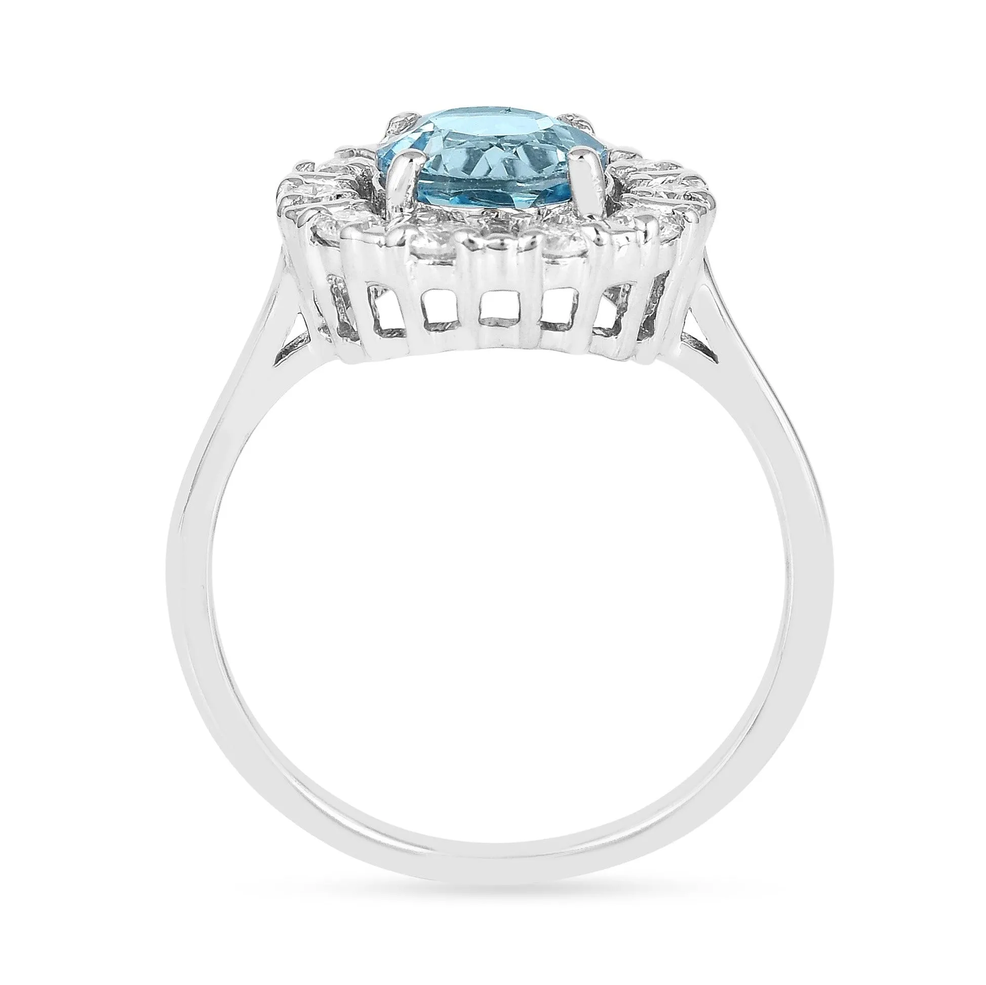 Natural Blue Topaz Round Halo Ring