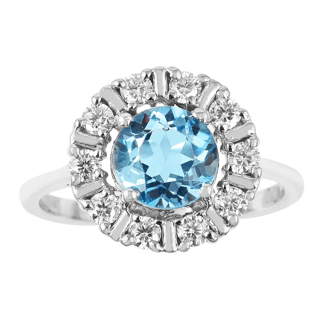 Natural Blue Topaz Round Halo Ring