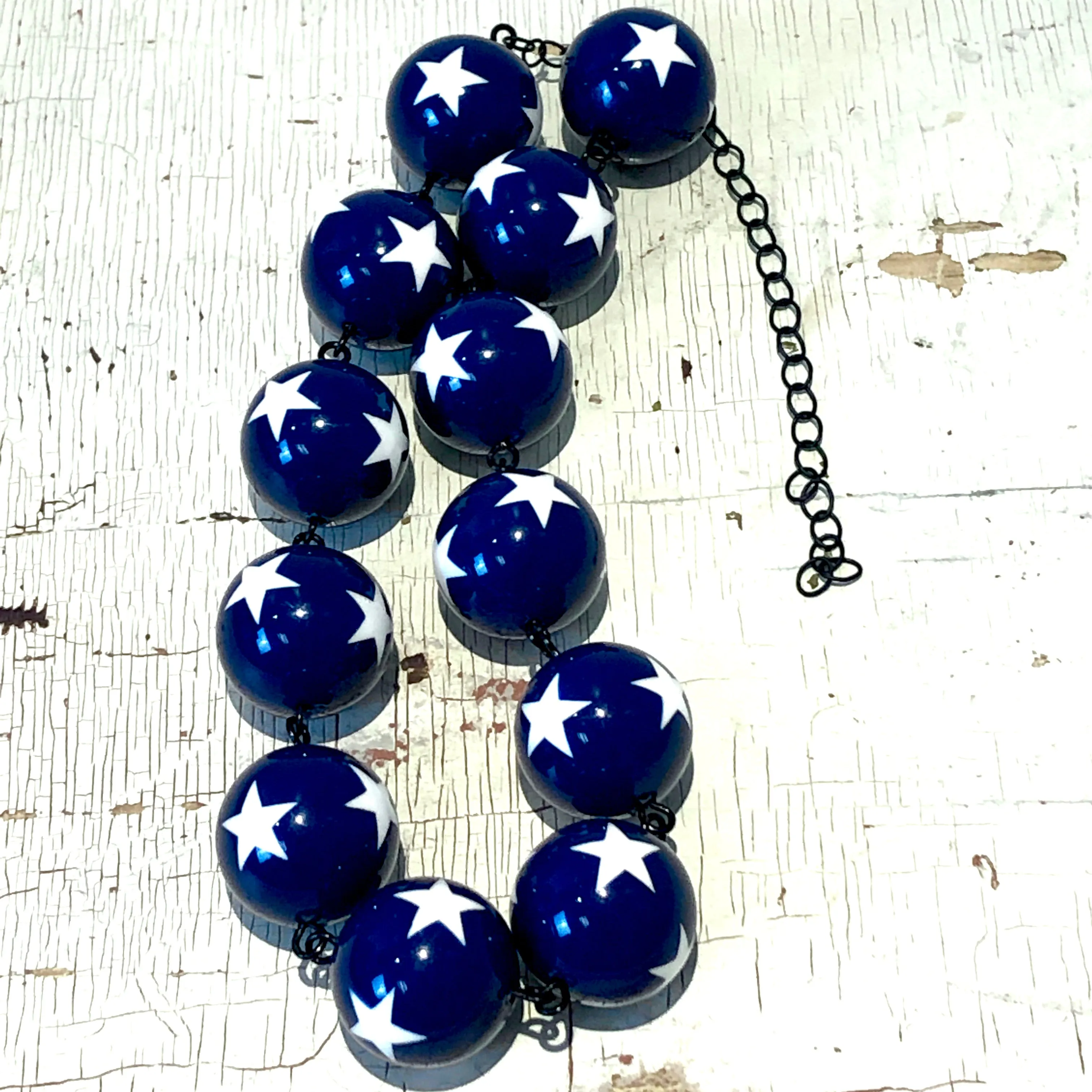 Navy Blue & White Star Beaded Amelia Necklace