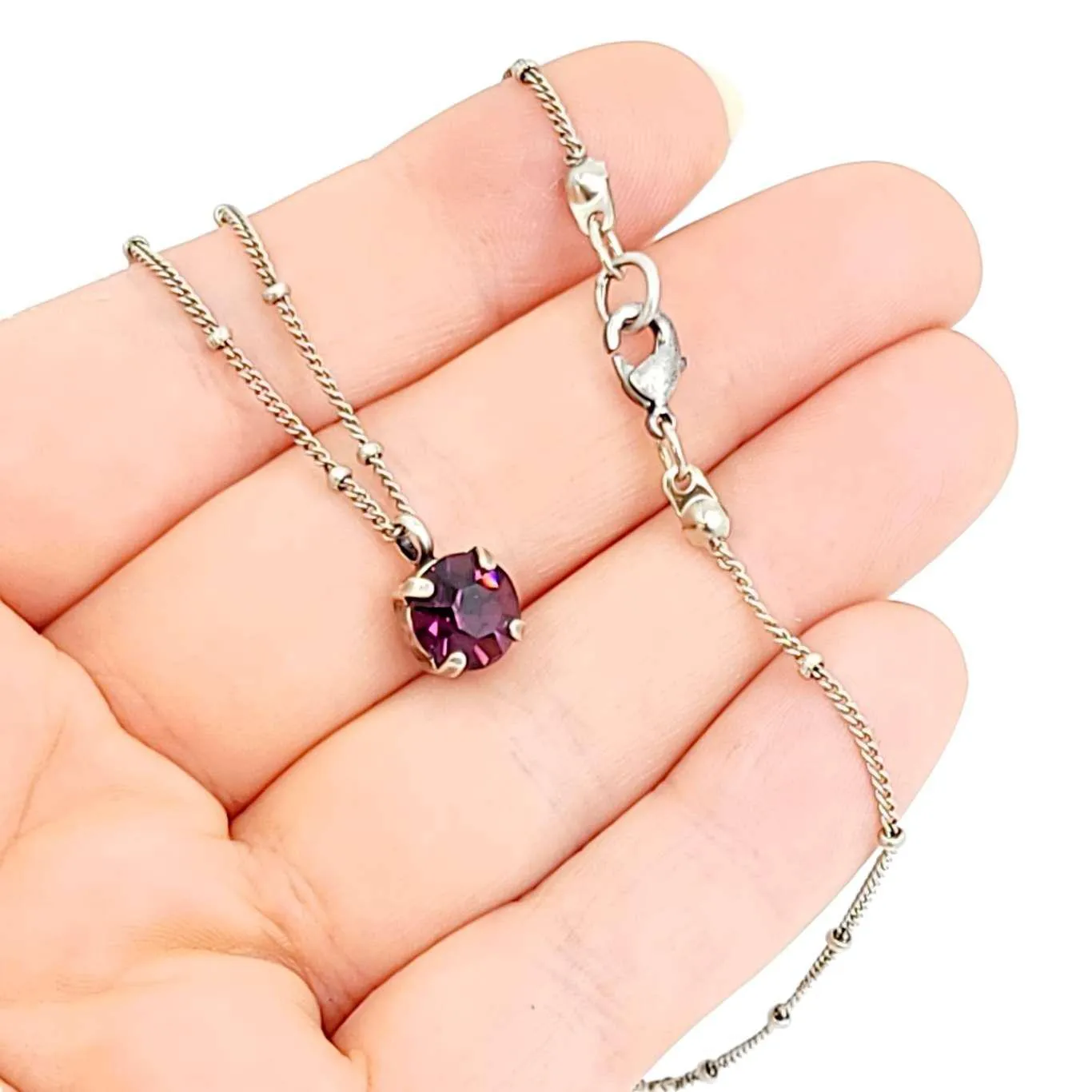 Necklace - Vintage Rhinestone Solitaire in Amethyst Purple by Christine Stoll