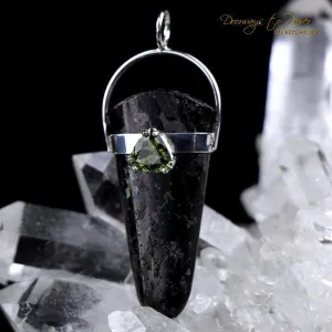 Nuummite Moldavite Gemstone Pendant SS