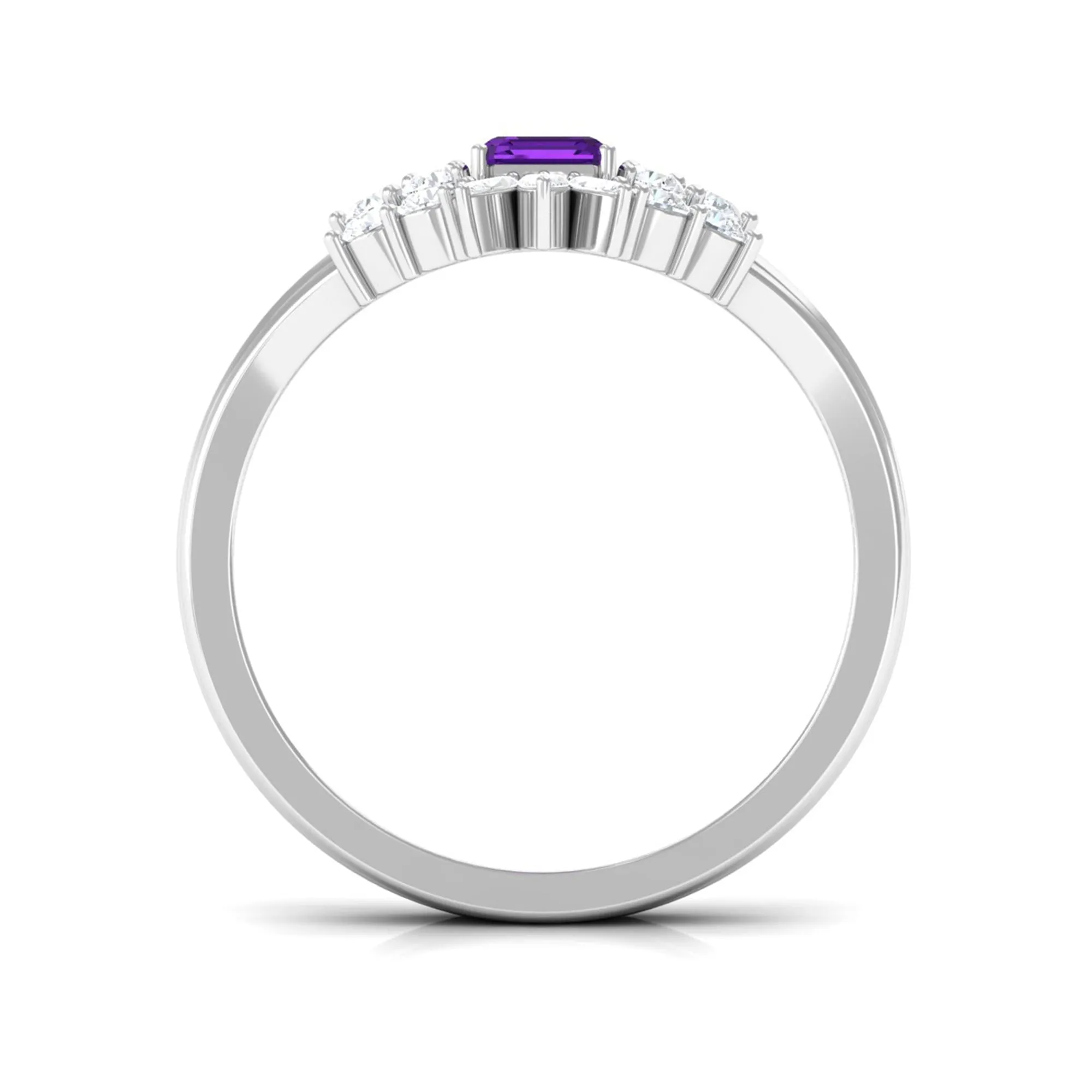 Octagon Amethyst Solitaire Stackable Ring Set with Diamond