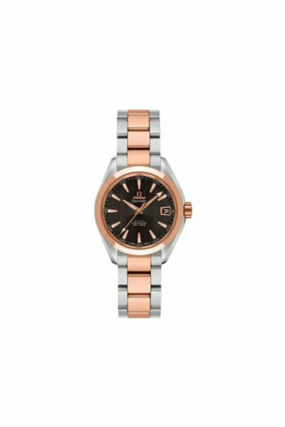 omega aqua terra 30mm stainless steel & 18kt rose gold ladies watch ref. 231.20.30.20.06.001