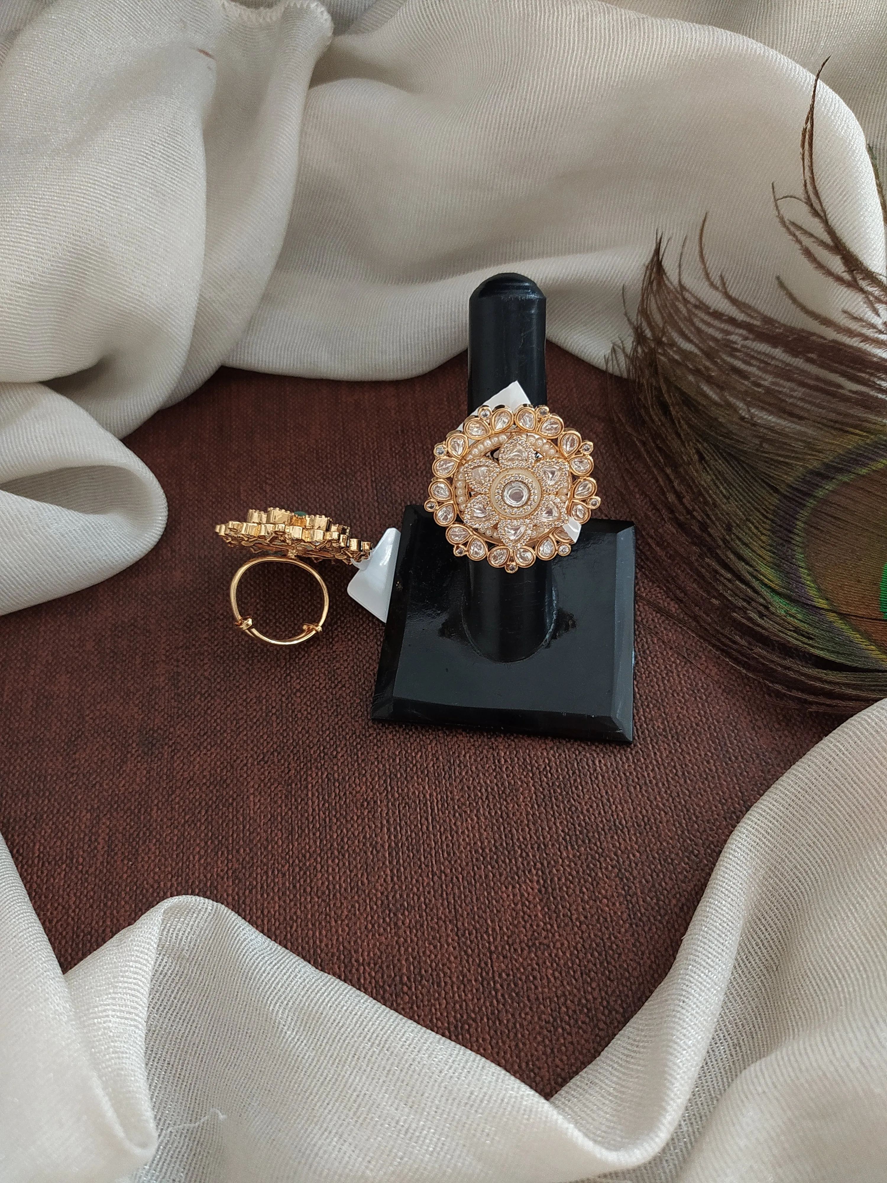 Opulent Gold-Plated Kundan Rings with Uncut Stones