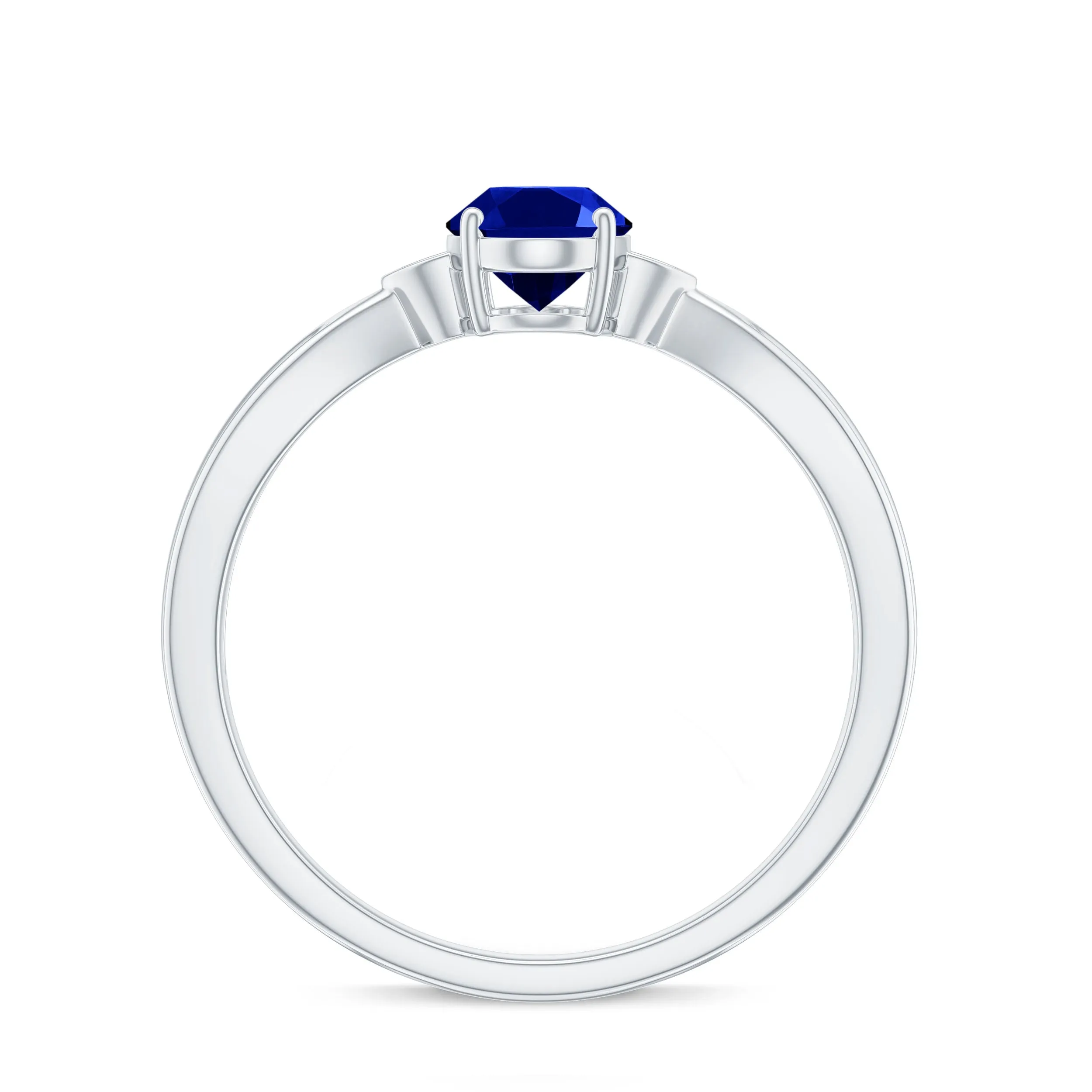 Oval Cut Lab Grown Blue Sapphire Solitaire Ring with Diamond