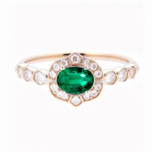 Oval Emerald & Diamonds Birthstone Ring "Marigold" ♥