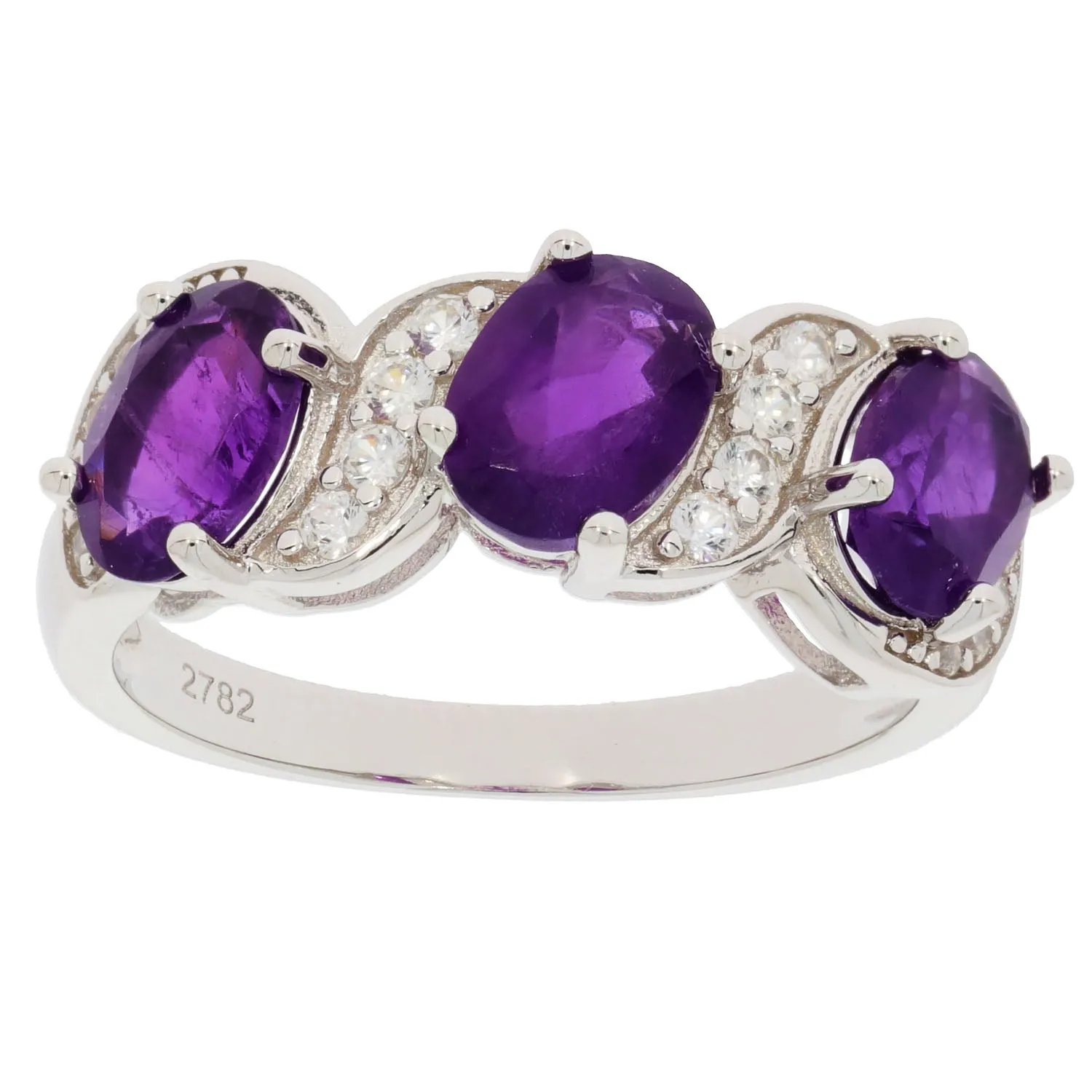 Oval Purple Amethyst Sterling Silver Ring with Moissanite Accent