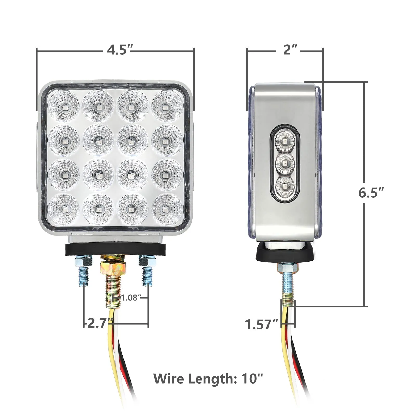 Partsam 2pcs Dual Revolution Amber/Red/Blue Square Double Face 38 Diode Marker/Turn Signal and Auxiliary Led Pedestal Light with Chrome Housing Sealed Replacement for Kenworth/Peterbilt/Freightliner