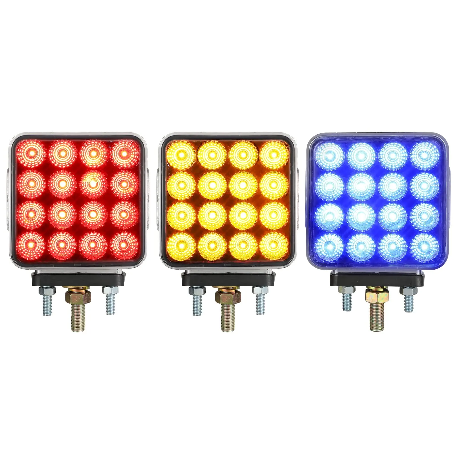 Partsam 2pcs Dual Revolution Amber/Red/Blue Square Double Face 38 Diode Marker/Turn Signal and Auxiliary Led Pedestal Light with Chrome Housing Sealed Replacement for Kenworth/Peterbilt/Freightliner