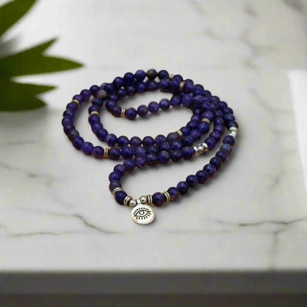 Peaceful Amethyst Third Eye Mala Bead Necklace – Awaken Your Intuition and Inner Peace