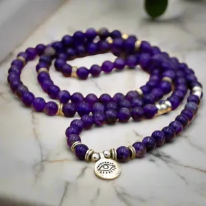 Peaceful Amethyst Third Eye Mala Bead Necklace – Awaken Your Intuition and Inner Peace