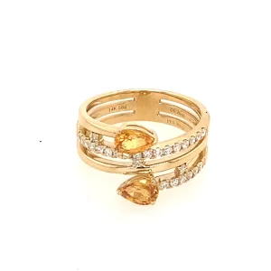 Pear Citrine and Diamond Triple Coil Ring